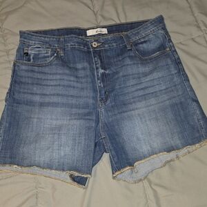 KanCan Blue Medium Wash Frayed Denim Shorts
